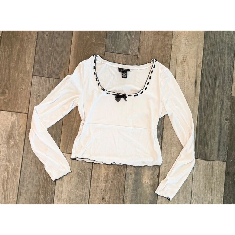 Y2k White Bow Long Sleeve Top